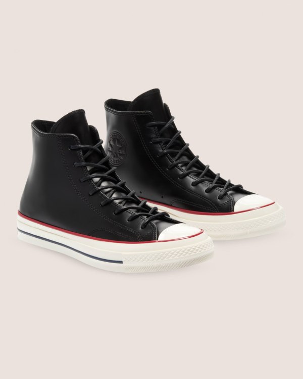 Converse Chuck 70 Premium Leather Sort Sko Danmark - Converse Høje Sneakers Herre - 18296ESAU